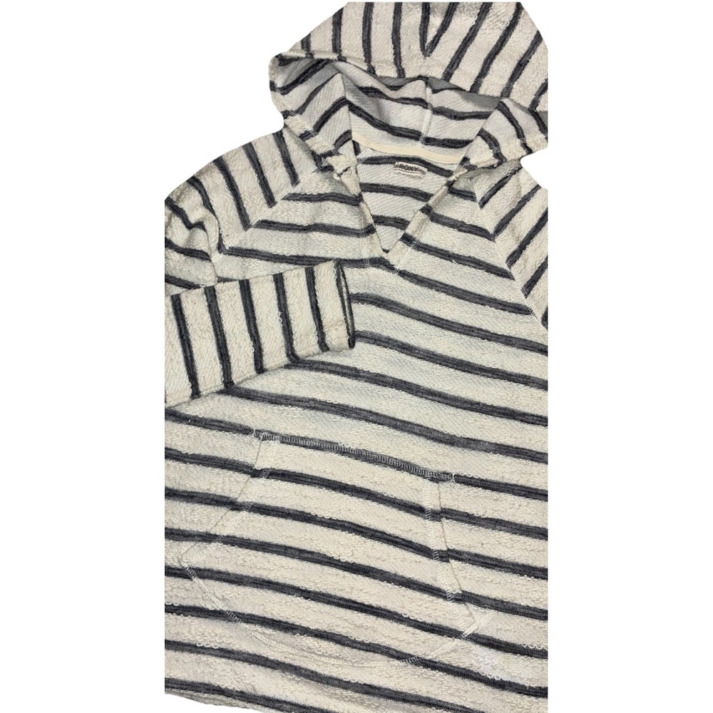 Roxy Hoodie Women's M Cream Blue Striped Textured Beach Surf *no‎ drawstring
